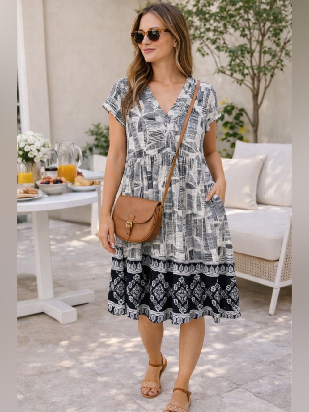 Maeve  Geometric Tiered Dress Size M